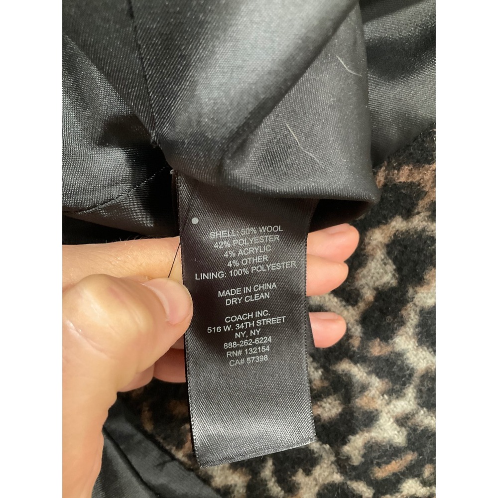 COACH LEOPARD PRINT WOOL BLEND DOUBLE BREASTED COAT - Picture 6 of 8